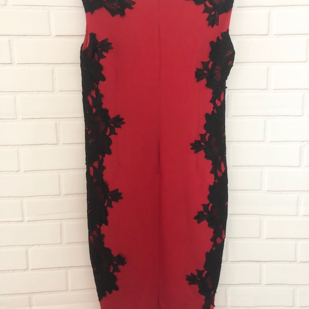 AX PARIS Red Crochet Lace Fitted Bodycon Dress - Picture 8 of 8